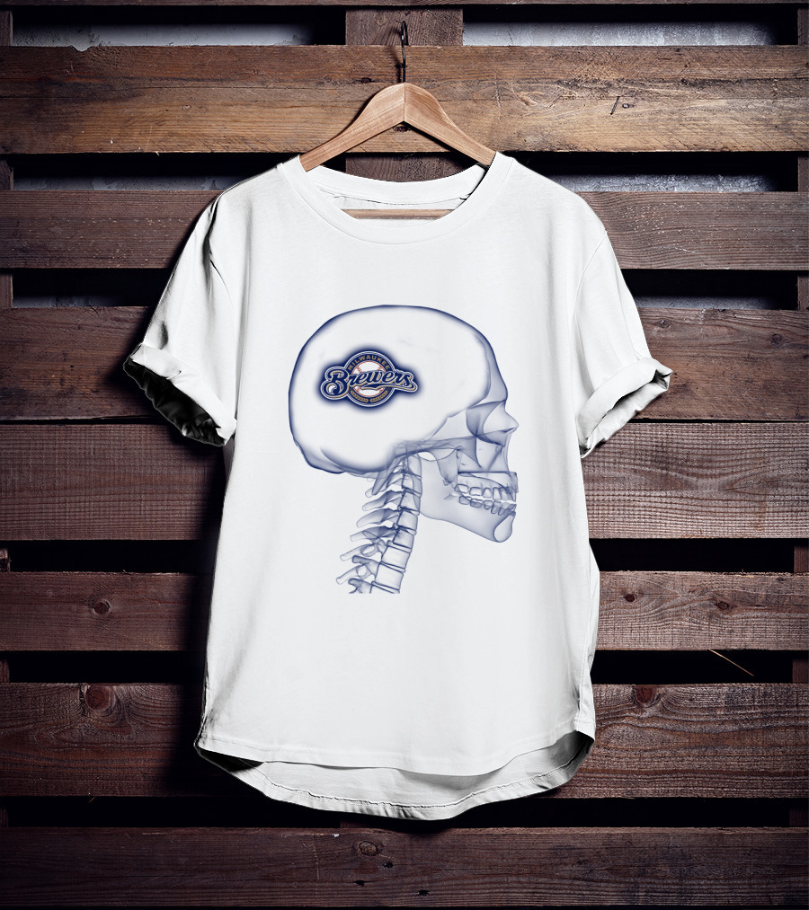 Milwaukee Brewers Logo Inside Human Skull Outline T-Shirt