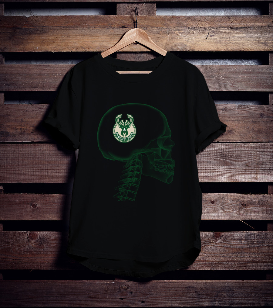 Milwaukee Bucks Skull Halloween Green Glow Brain T-Shirt