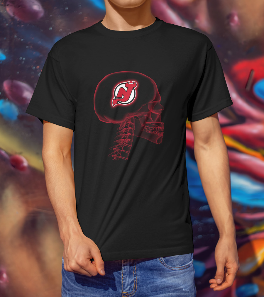 New Jersey Devils Skull Brain Graphic With Hockey Team T-Shirt