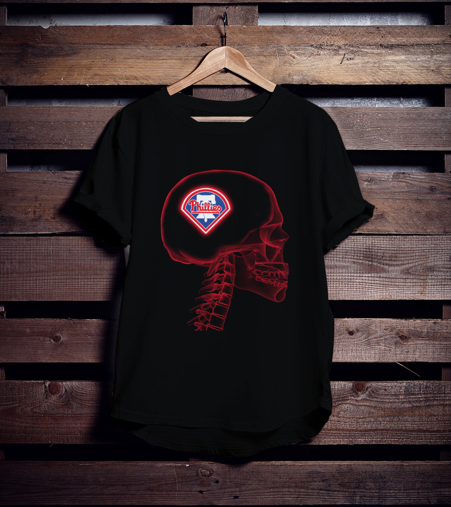 Philadelphia Phillies Logo Embedded In Mind Skull T-Shirt