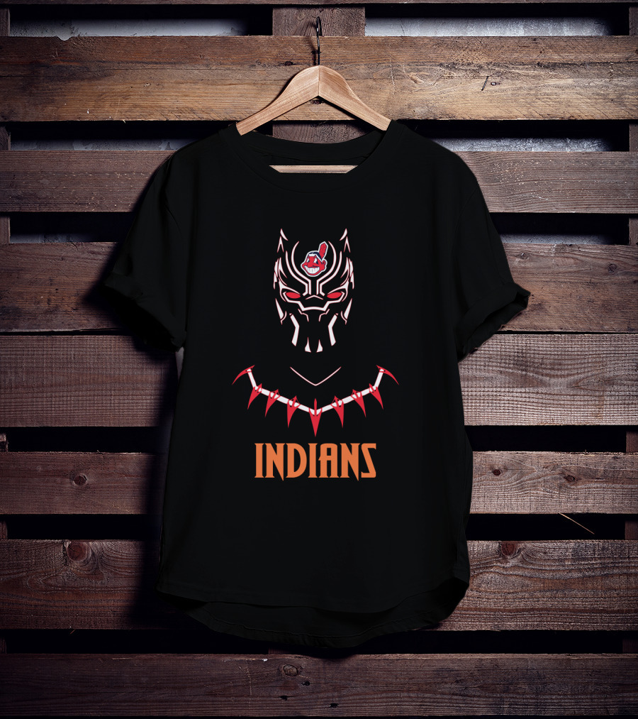 Black Panther With Cleveland Indians Logo Fans T-Shirt