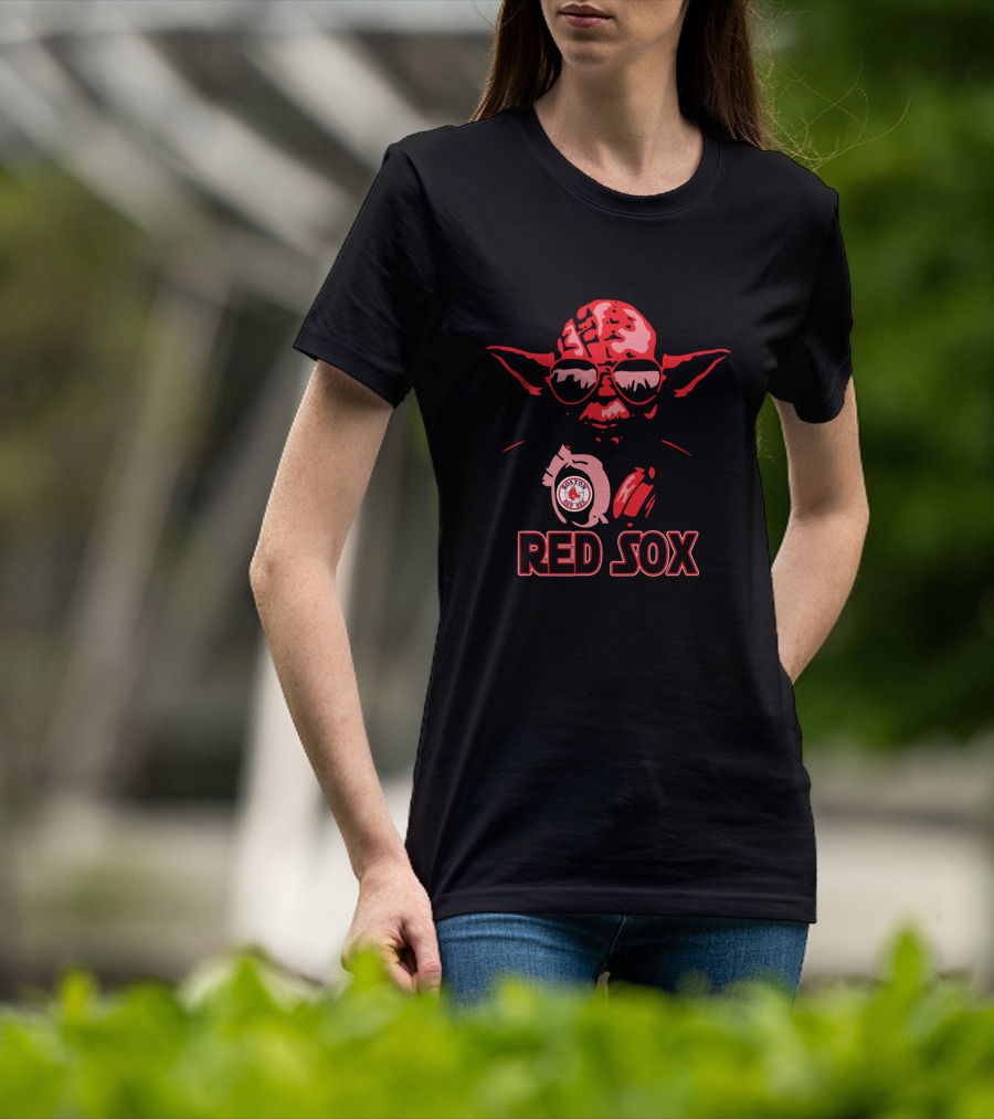 Yoda Wearing Red Sox Gear With Boston Red Sox Text And Star Wars Influence T-Shirt