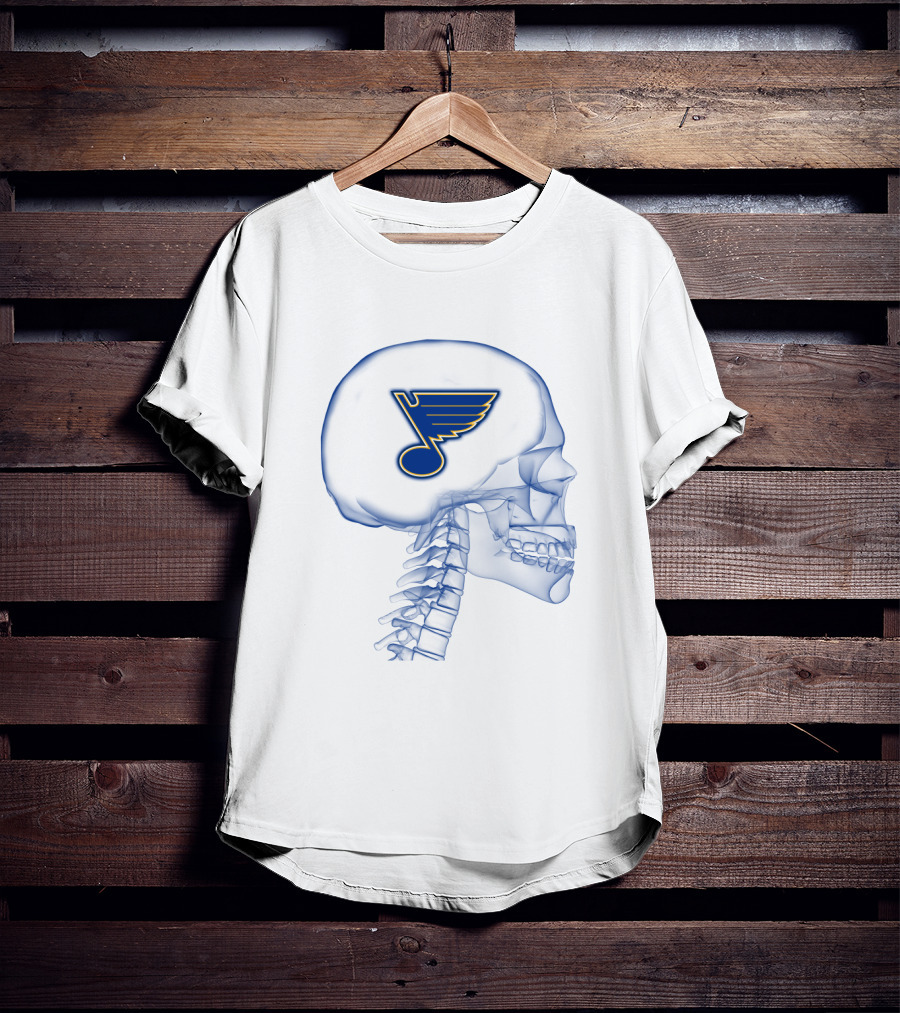 St. Louis Blues Hockey Logo Inside Skull Blueprint T-Shirt