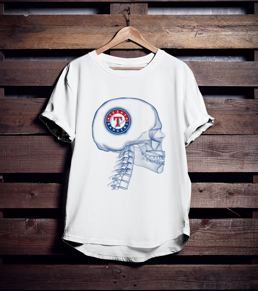 Texas Rangers Logo Inside Skull X-Ray Brain Concept T-Shirt