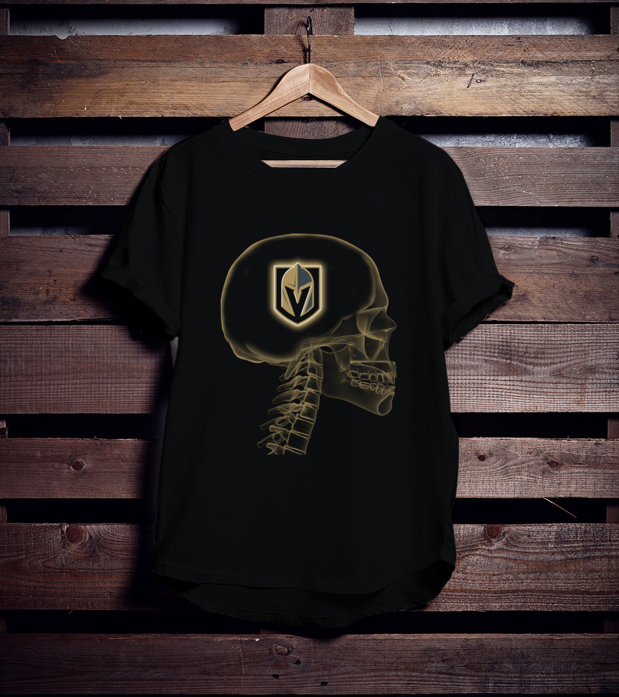 Vegas Golden Knights Logo Within Skull Outline And Spine T-Shirt