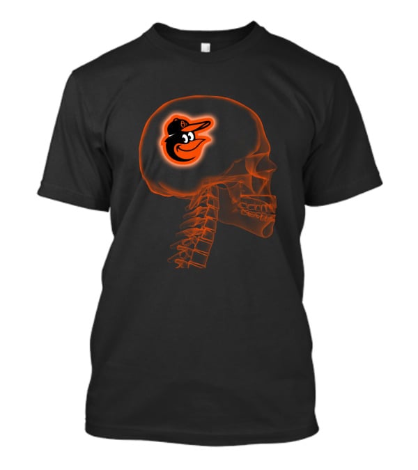 Baltimore Orioles Baseball Logo Inside Human Skull Brain X-Ray T-Shirt
