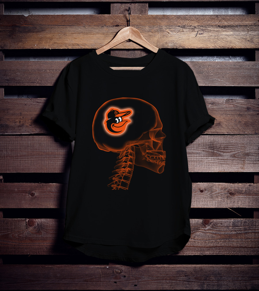 Baltimore Orioles Baseball Logo Inside Human Skull Brain X-Ray T-Shirt