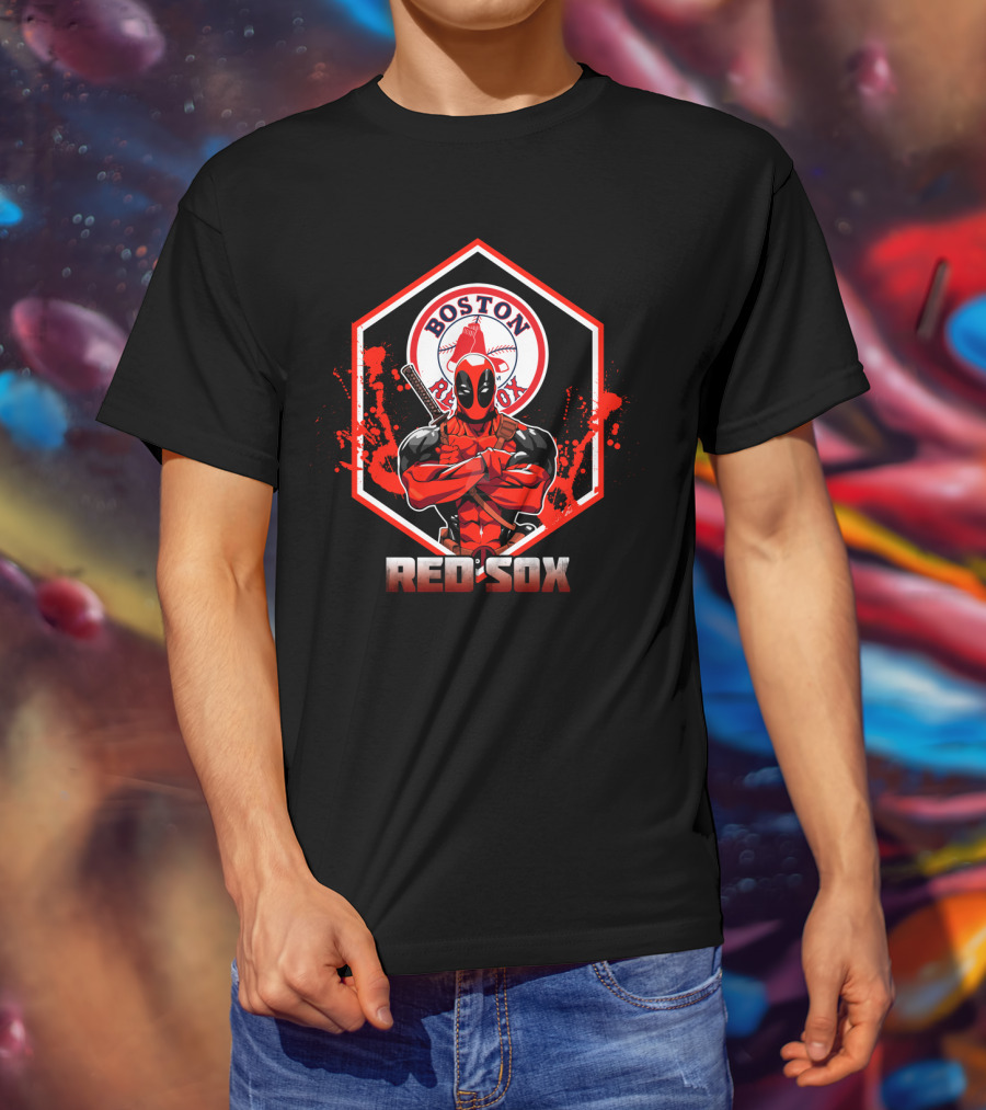 Deadpool Boston Red Sox Crossover Fans Baseball Logo Mashup T-Shirt