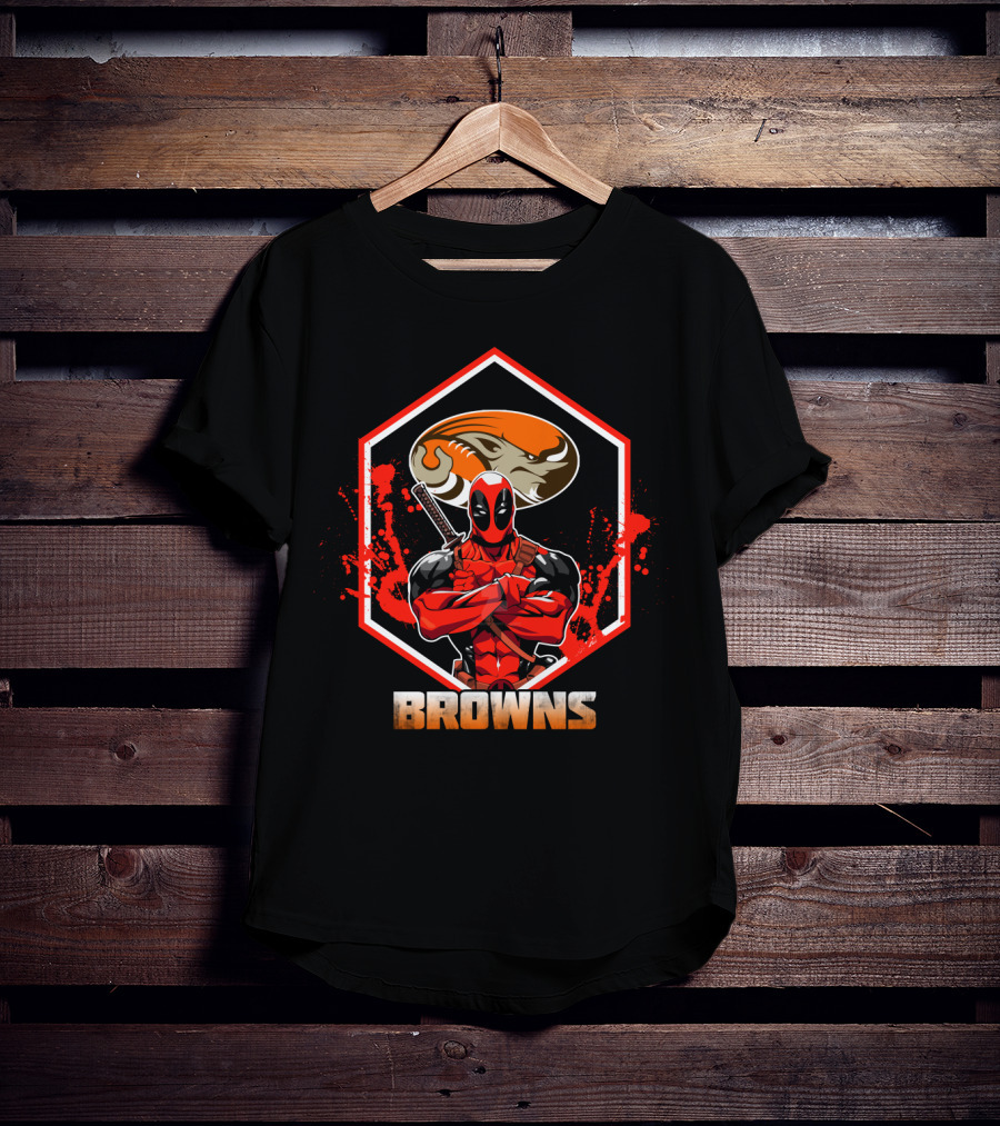 Deadpool Crossover With Cleveland Browns Football Fans T-Shirt
