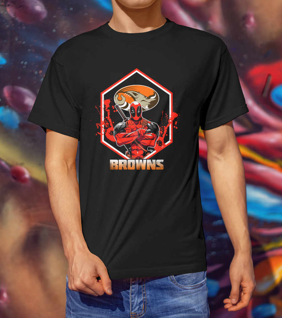 Deadpool Crossover With Cleveland Browns Football Fans T-Shirt