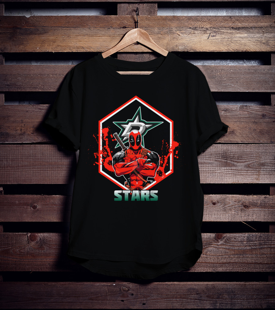 Deadpool Vibrant Crossover With Dallas Stars Iconic T-Shirt