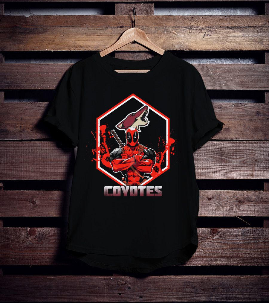 Deadpool Coyotes Crossover With Red Paint And Sword T-Shirt