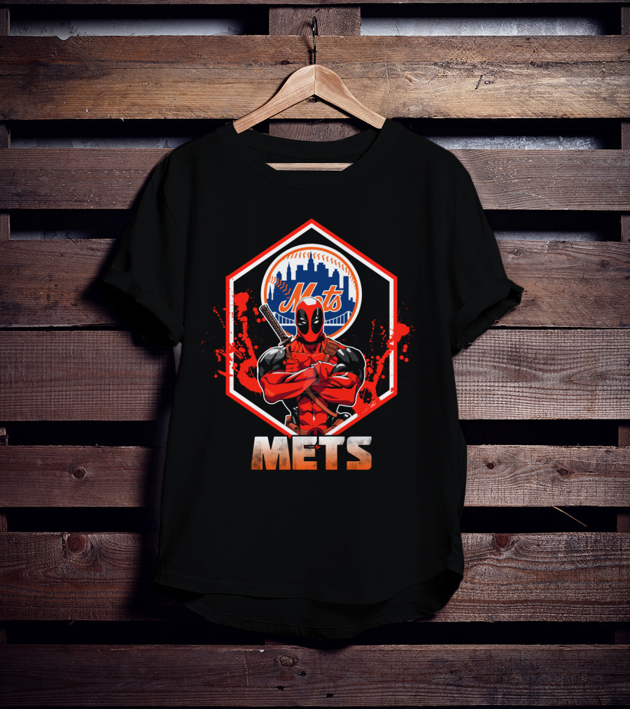 Deadpool Mets Crossover Featuring Iconic New York Baseball T-Shirt