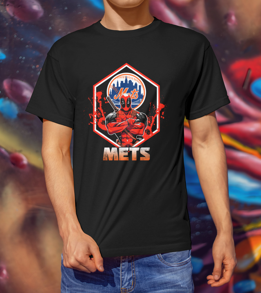 Deadpool Mets Crossover Featuring Iconic New York Baseball T-Shirt