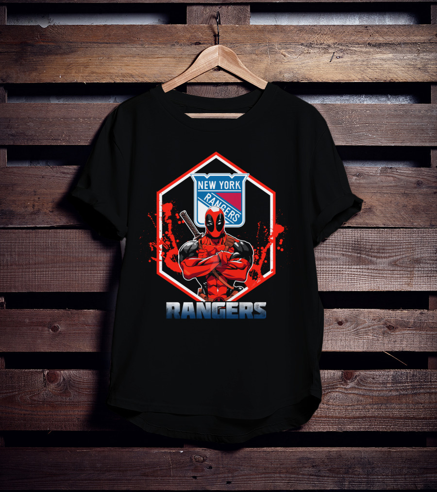 Deadpool Posing With New York Rangers Hockey Logo And Ranger Text Combination T-Shirt