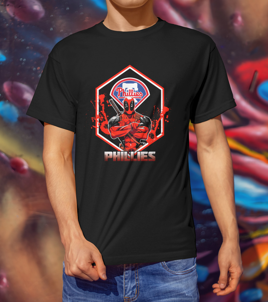 Deadpool Phillies Crossover Fan Art With Logo And Swords T-Shirt