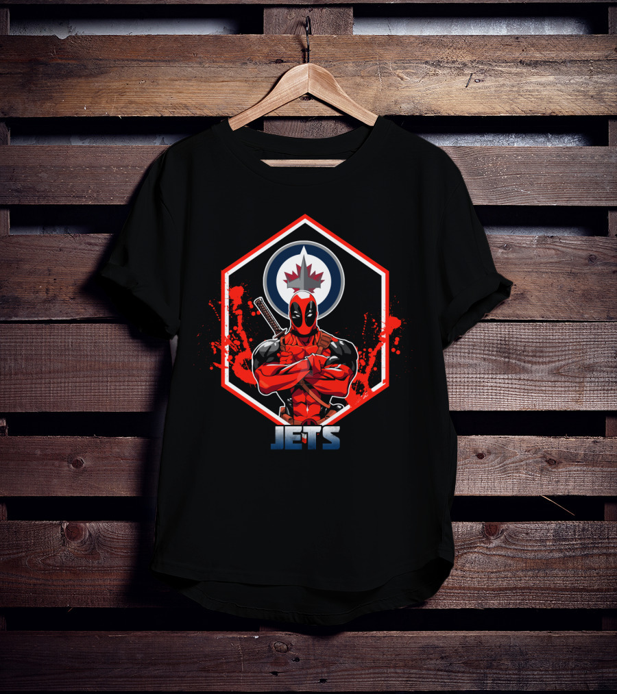 Deadpool With Sword And Winnipeg Jets T-Shirt