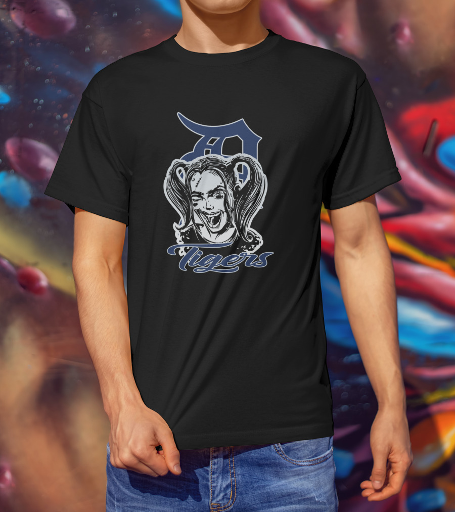 Detroit Tigers Fans With Harley Quinn Character T-Shirt