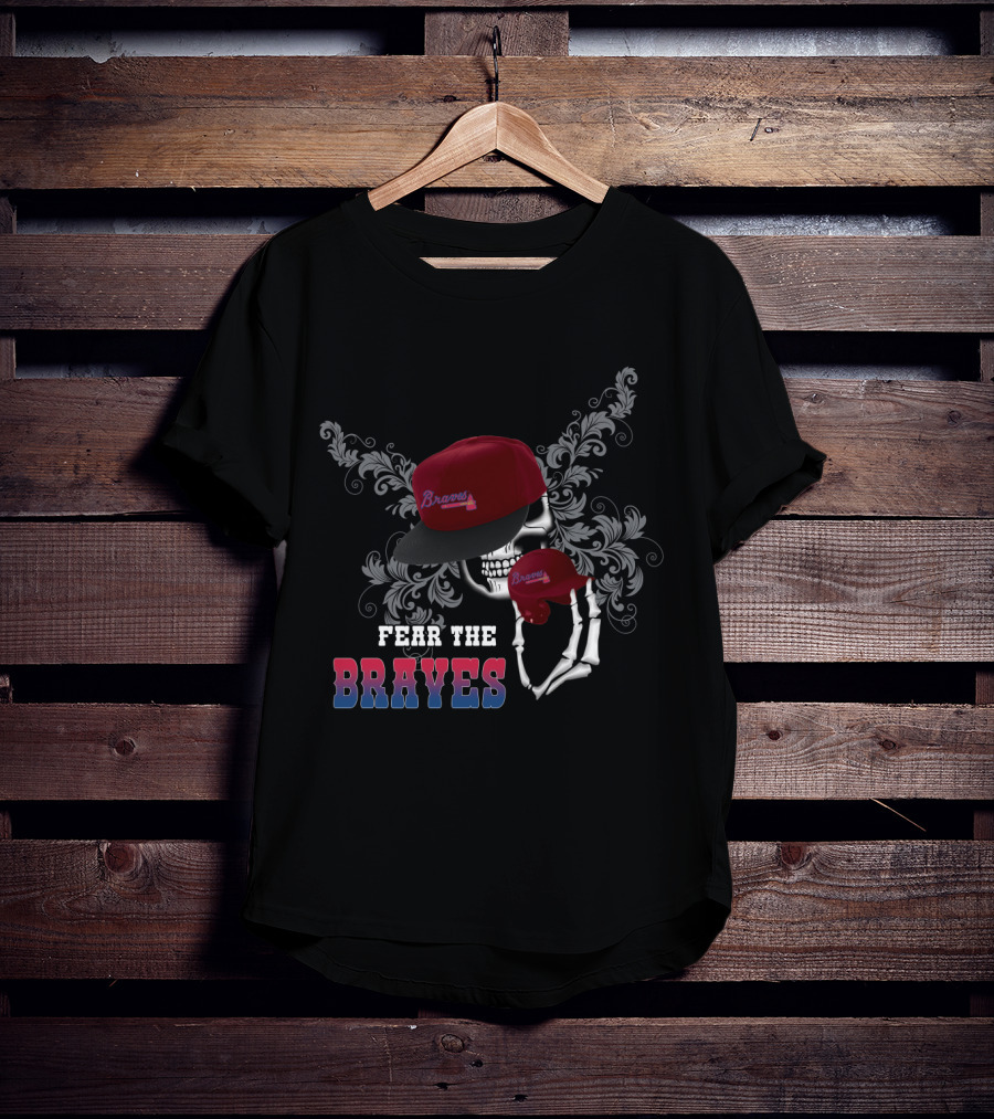 Fear The Braves Skull With Hat And Skeleton Hand T-Shirt