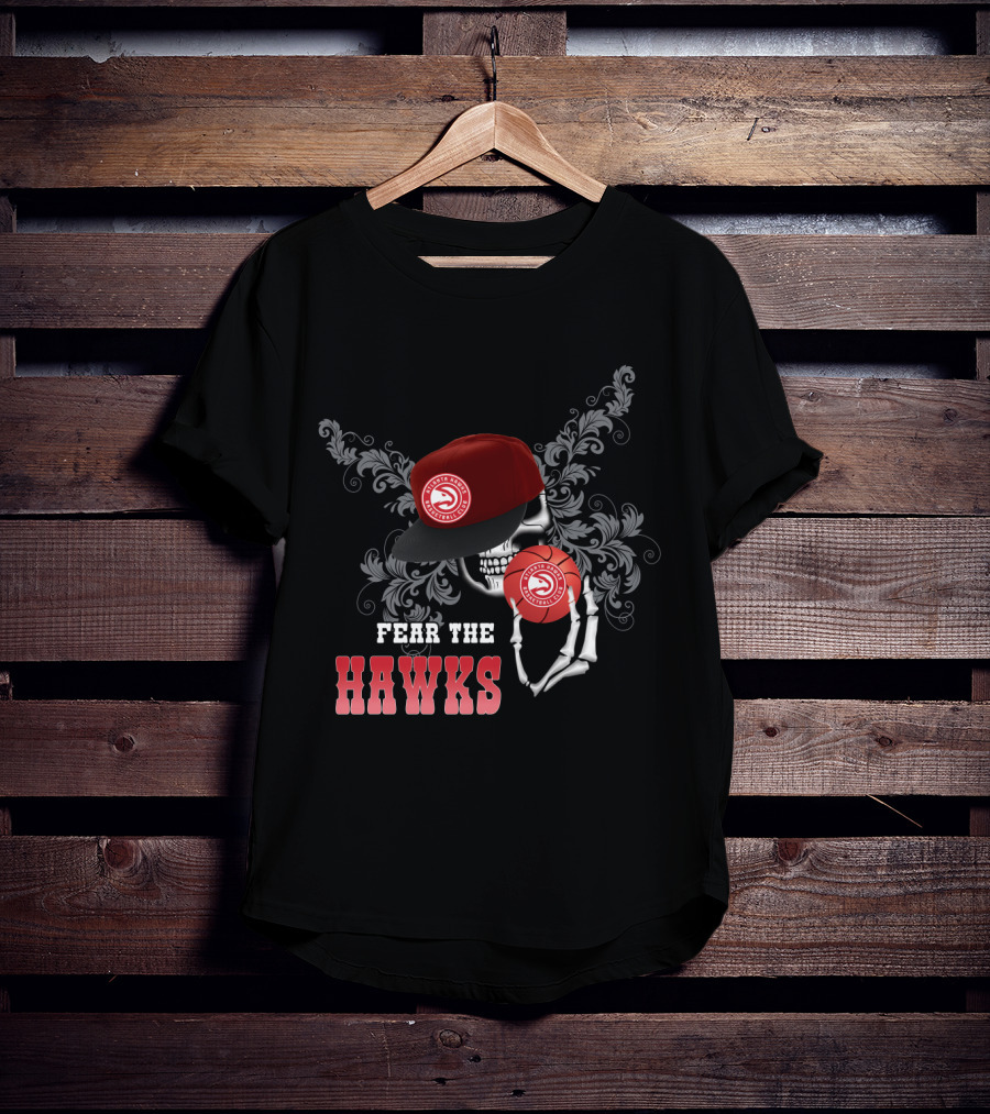 Fear The Hawks Skull With Cap And Basketball T-Shirt