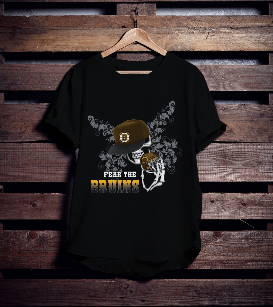 Boston Bruins Skull With Cap And Hockey Helmet - Fear The Bruins T-Shirt