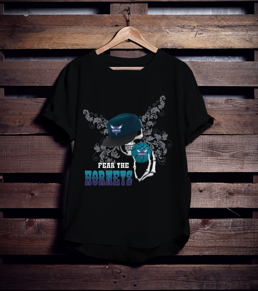 Fear The Hornets Skull Skeleton Cap Basketball Fans T-Shirt