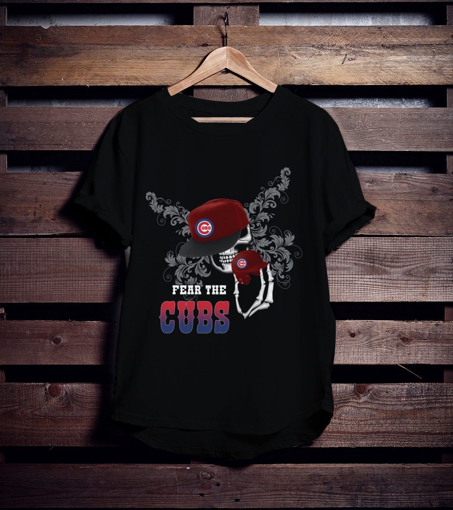 Fear The Chicago Cubs Skull Skeleton With Hat T-Shirt