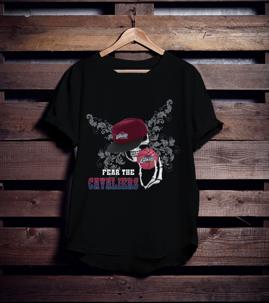 Fear The Cavaliers Skull Holding Basketball With Hat T-Shirt
