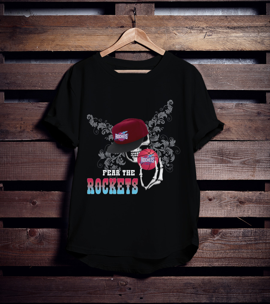 Fear The Rockets Skeleton Hat Basketball T-Shirt