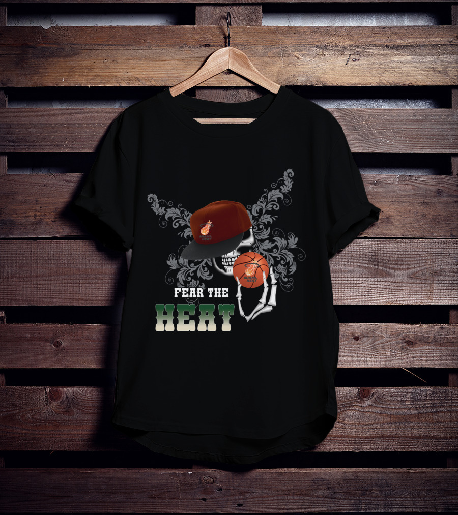 Fear The Miami Heat Skull Basketball Art For Fans T-Shirt