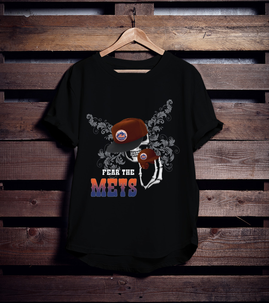 Fear The New York Mets Skeleton Wearing Baseball Cap T-Shirt
