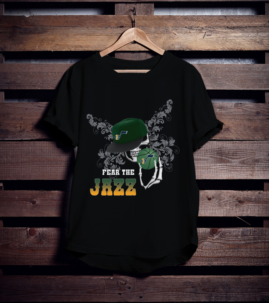 Fear The Jazz Skull With Basketball And Cap With Utah Jazz T-Shirt