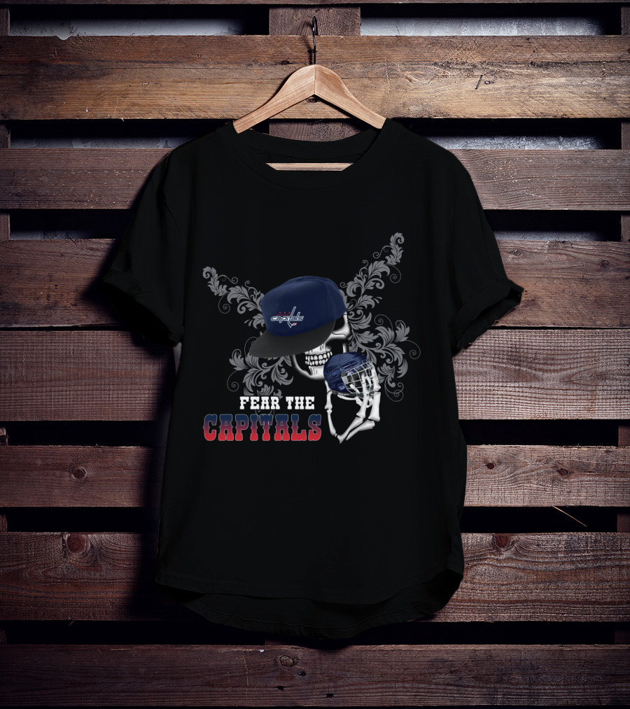 Fear The Capitals Skull Design With Washington Capitals Logo And Hockey T-Shirt