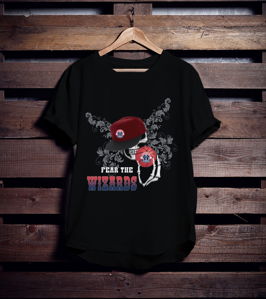 Fear The Wizards Skull Hat Basketball Fan Tribute Washington T-Shirt