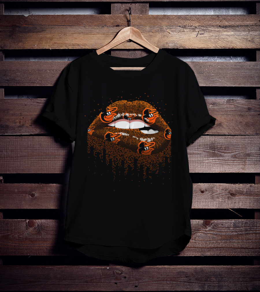 Baltimore Orioles Glitter Lips Fan Art With Logo T-Shirt
