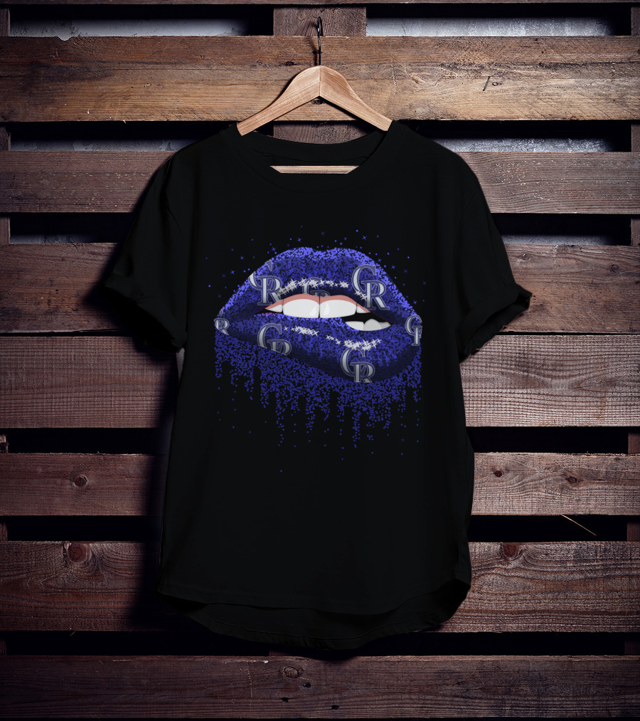 Colorado Rockies Glitter Lips Fan Art With Team Logo Elements T-Shirt
