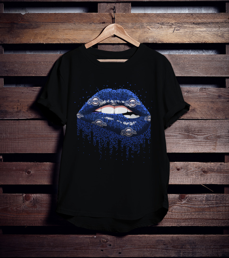 Sparkling Blue Glitter Lips Featuring Milwaukee Brewers Logos For Dedicated Fans T-Shirt