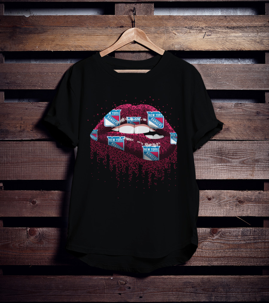 New York Rangers Glitter Lips Sparkle NHL Logo Fan T-Shirt