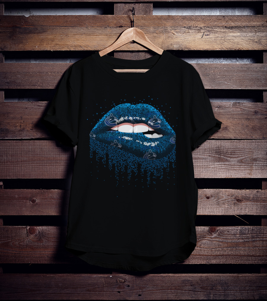 Glitter Lips Blue Sparkle Vancouver Canucks Fan Lip T-Shirt