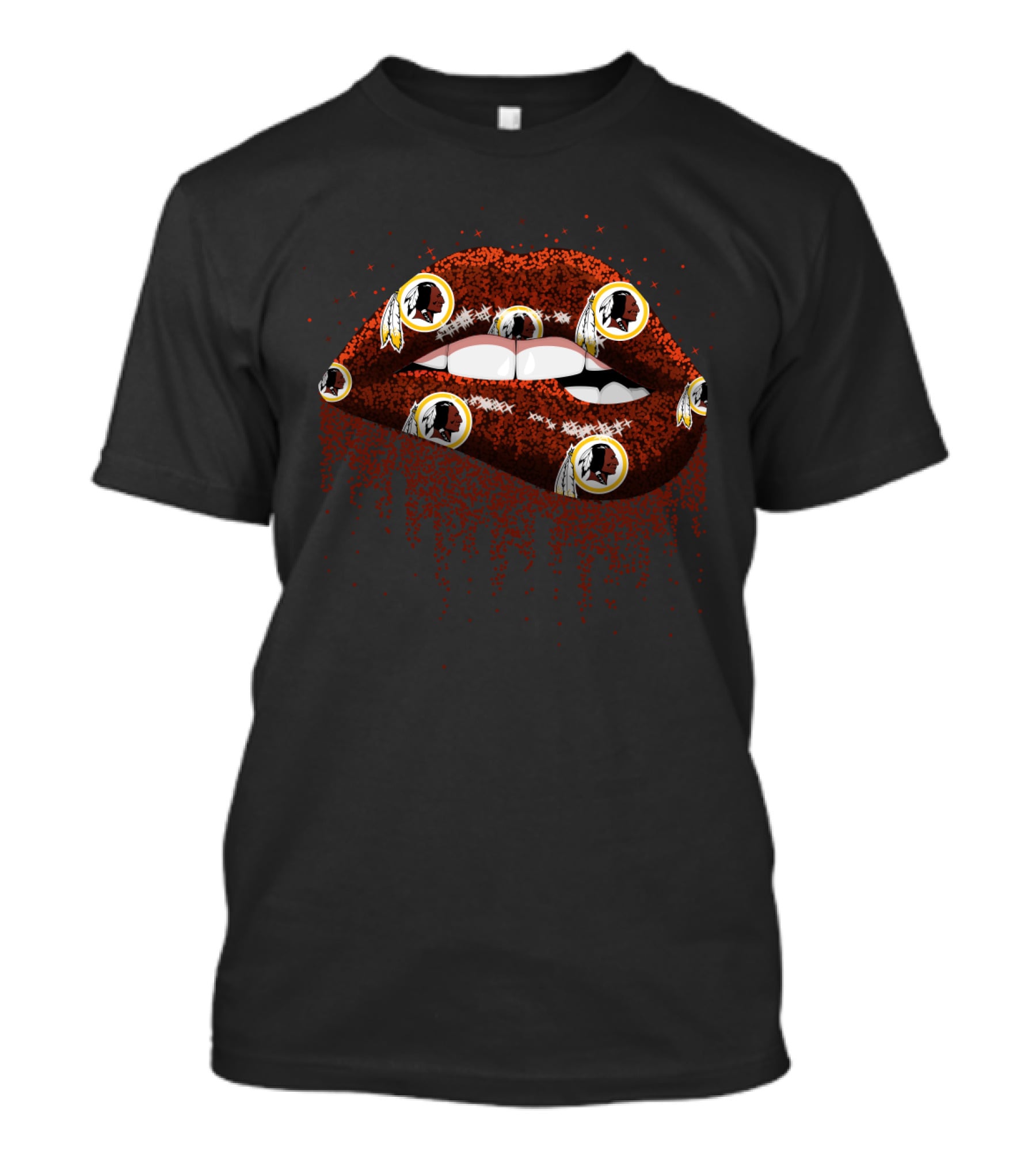 Glitter Lips With Washington Redskins Logos For Fans T-Shirt