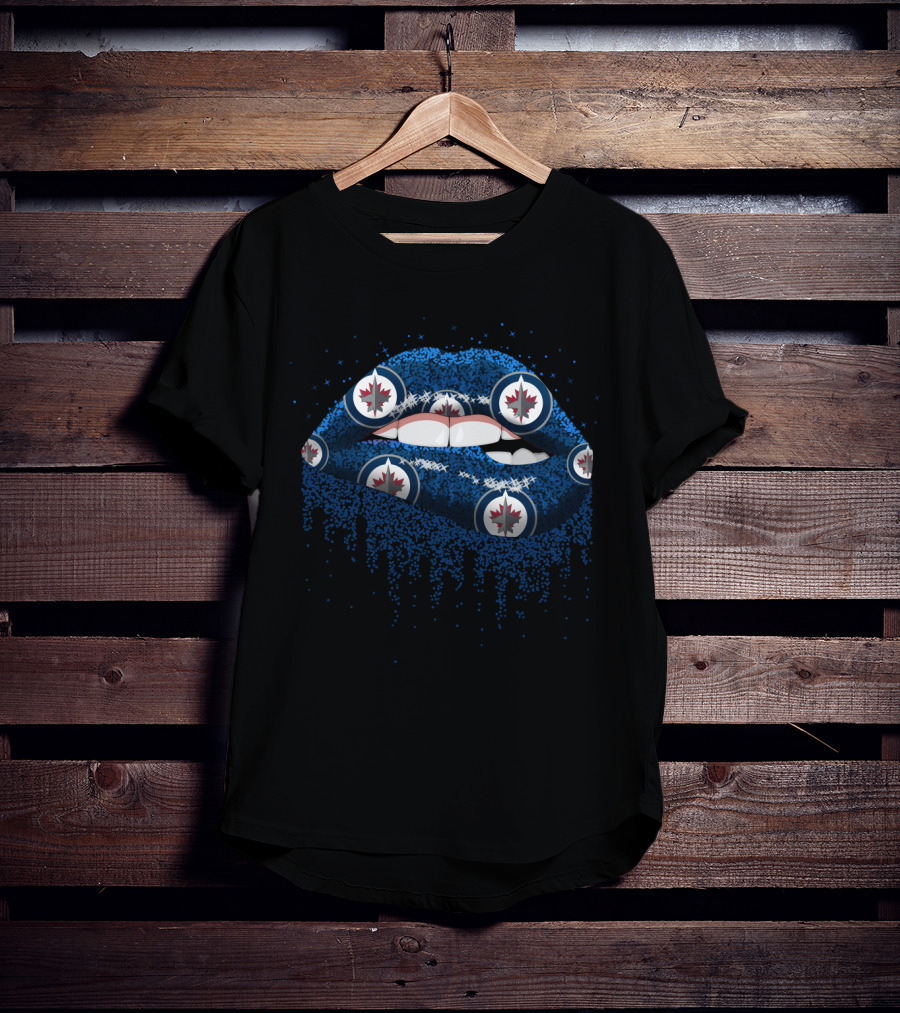 Winnipeg Jets Glitter Lips Fan Style With Team T-Shirt