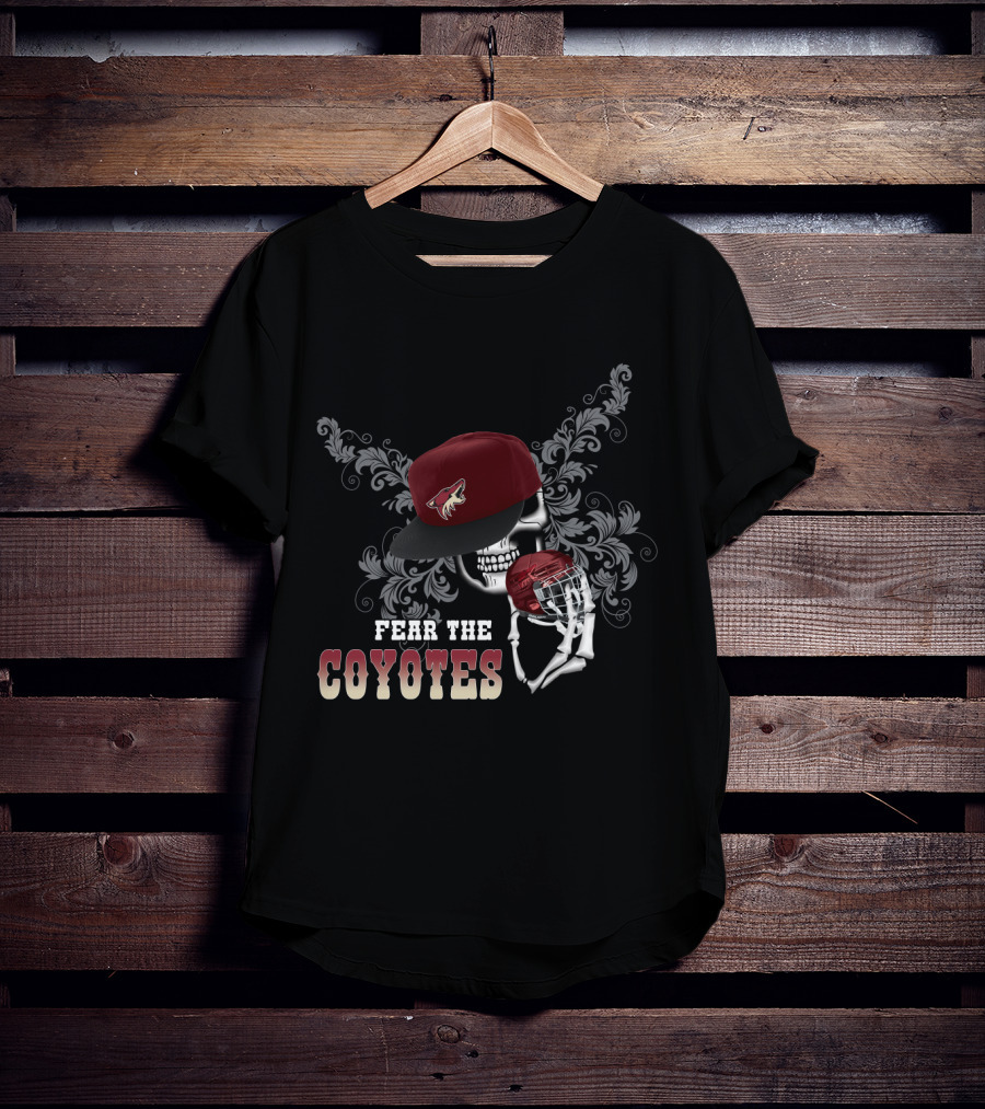 Fear The Coyotes Skull With Hockey Helmet And Hat T-Shirt