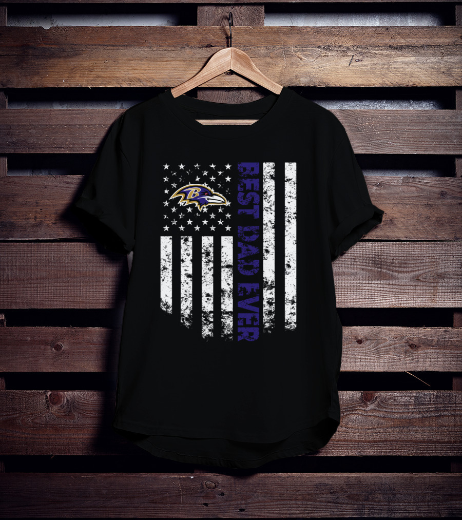 Baltimore Ravens Best Dad Ever American Flag Style T-Shirt