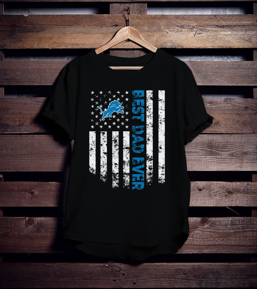 Best Detroit Lions Dad Ever Flag Style T-Shirt