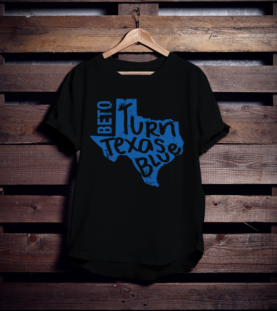Beto Turn Texas Blue Bold Text Inside Blue Texas Outline T-Shirt
