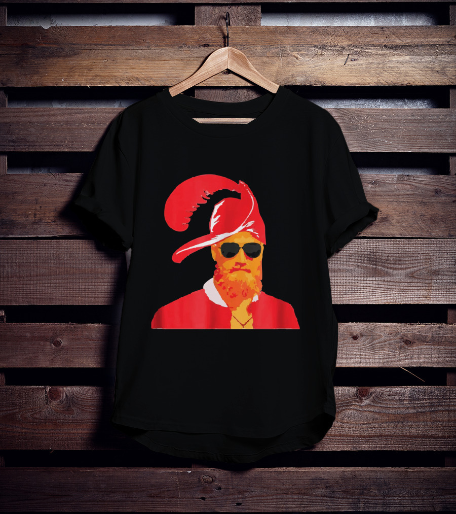 Fitzmagic Pirate Santa With Sunglasses Iconic Beard Red Feather Hat T-Shirt