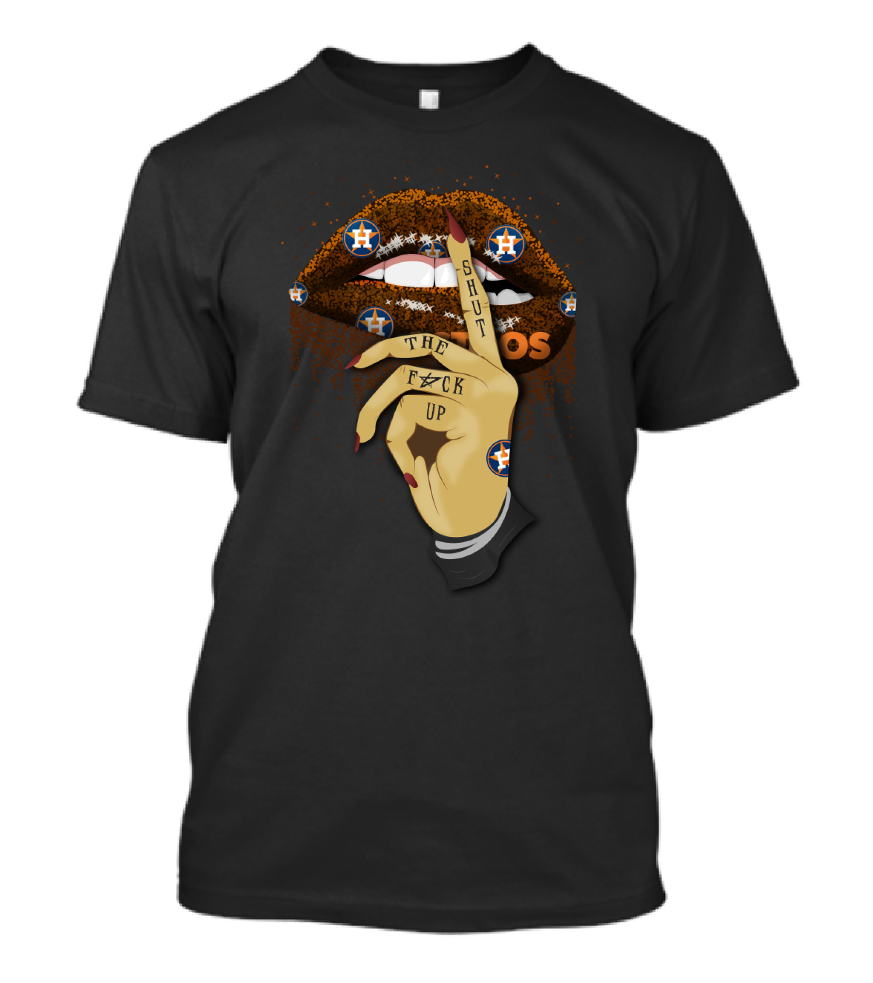 Glitter Lip Shut Up Houston Astros Fans Iconic Style T-Shirt
