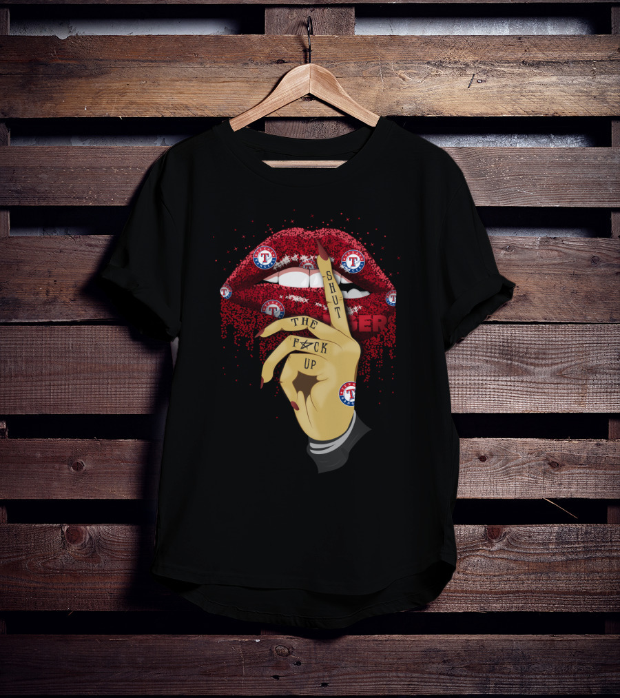 Texas Rangers Lips Shut Up Finger Gesture T-Shirt