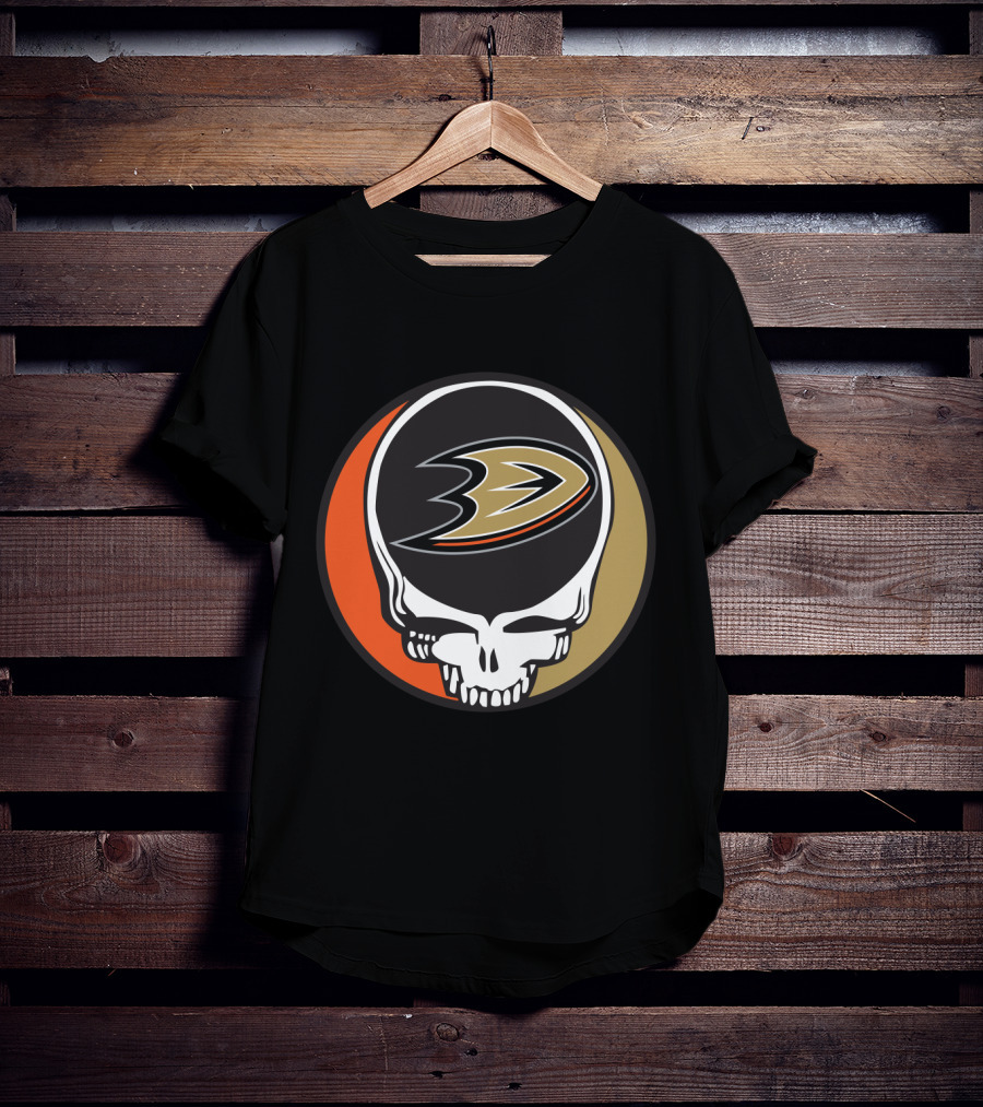 Anaheim Ducks Fans Grateful Dead Skull Logo Fusion T-Shirt