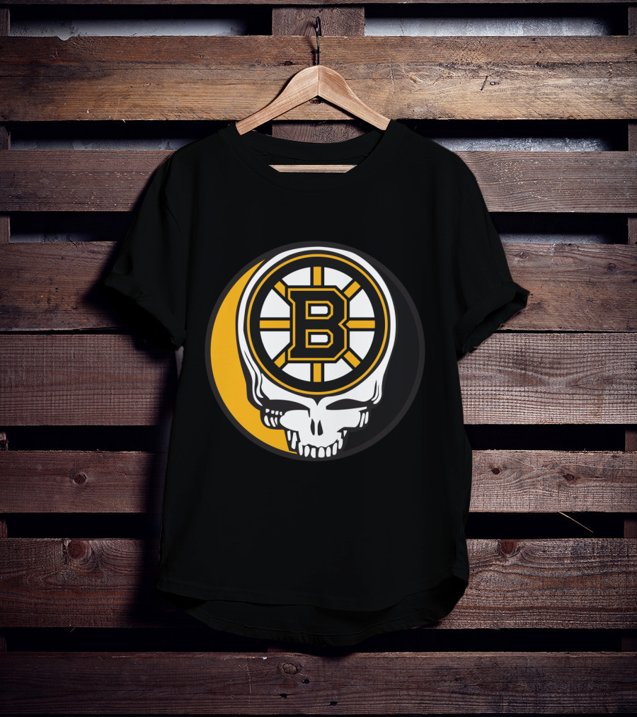 Boston Bruins And Grateful Dead Skull Logo Fusion T-Shirt